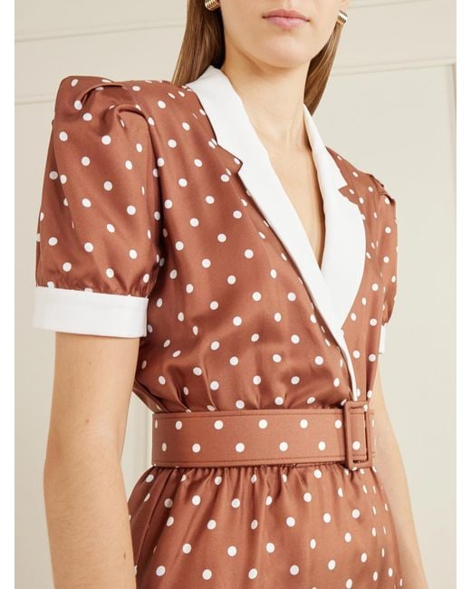 Rodarte Brown Belted Polka-Dot Silk Midi Dress