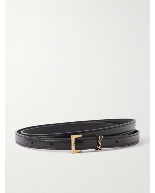 Saint Laurent White Cassandre Leather Belt