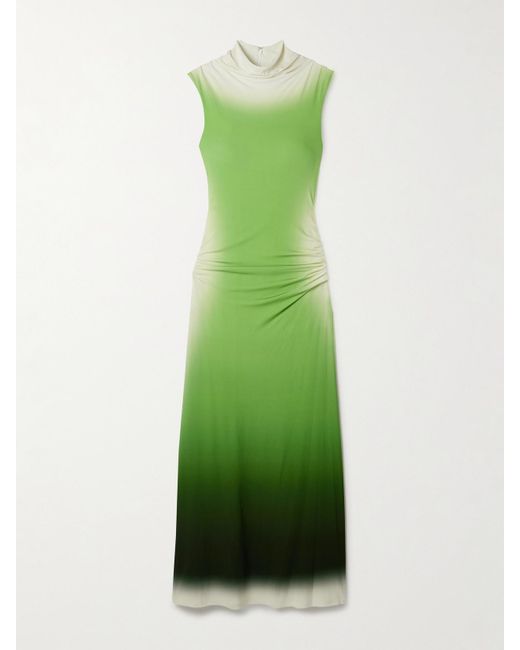 Jonathan Simkhai Green Aldina Ruched Ombré Stretch-Jersey Turtleneck Maxi Dress