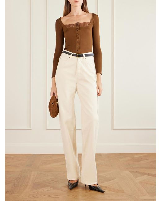 Saint Laurent White High-Rise Wide-Leg Jeans