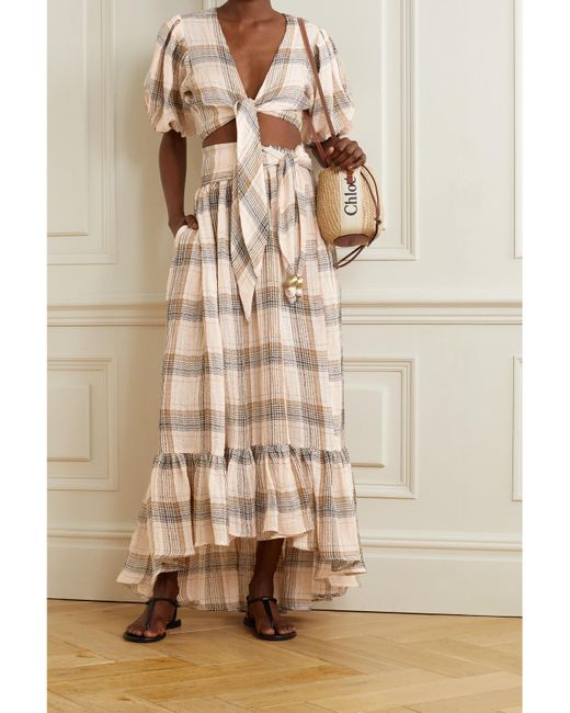 Lisa Marie Fernandez Natural Net Sustain Pouf Verkürztes Oberteil Aus Karierter Gaze Aus Einer Leinenmischung Zum Binden