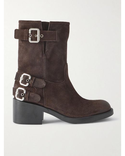 Chloé Brown Dakota Buckled Suede Ankle Boots