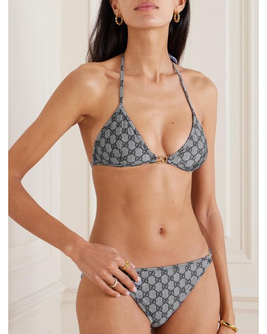 Gucci Metallic Embellished Printed Triangle Bikini