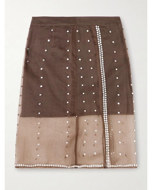 Wales Bonner Brown Presence Studded Organza Skirt