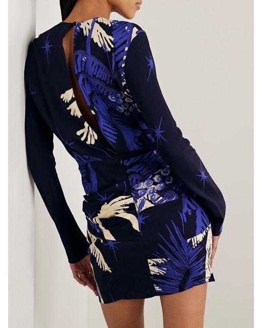 Johanna Ortiz Blue Gangaway Draped Printed Crepe Mini Dress