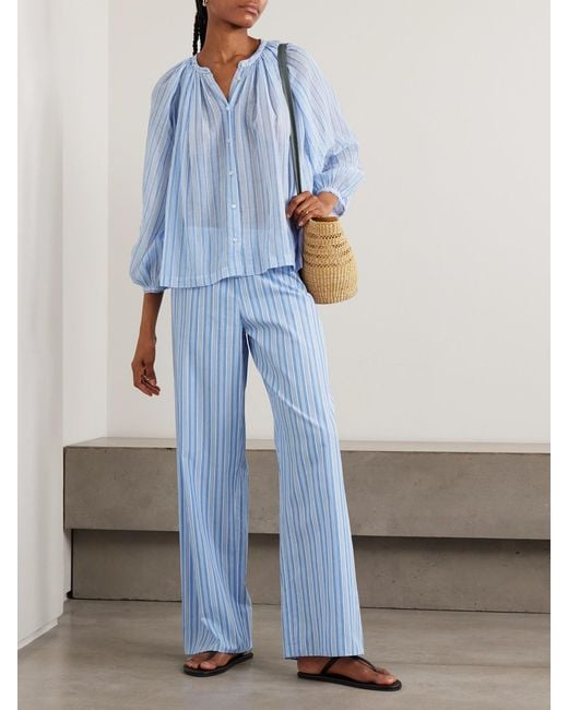 Doen Blue Jonie Striped Organic Cotton-Voile Blouse