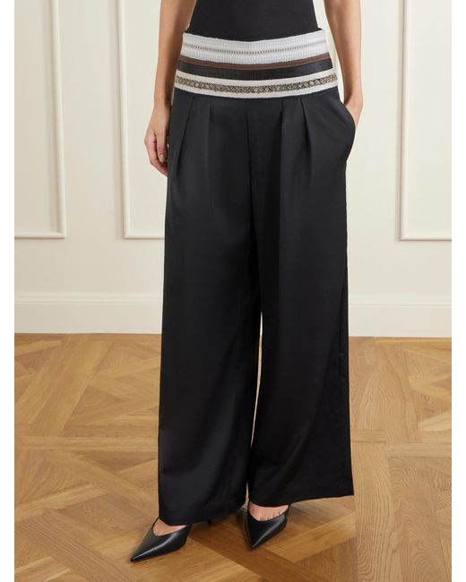 Abadia Black Sadu Grosgrain-Trimmed Wool-Blend Twill Tapered Pants