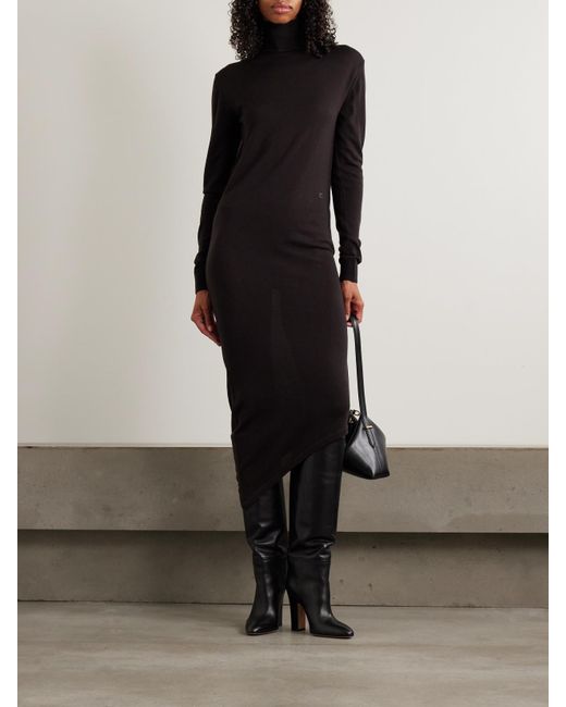 Courreges Black Asymmetrisches Midikleid Aus Merinowolle Mit Stickerei