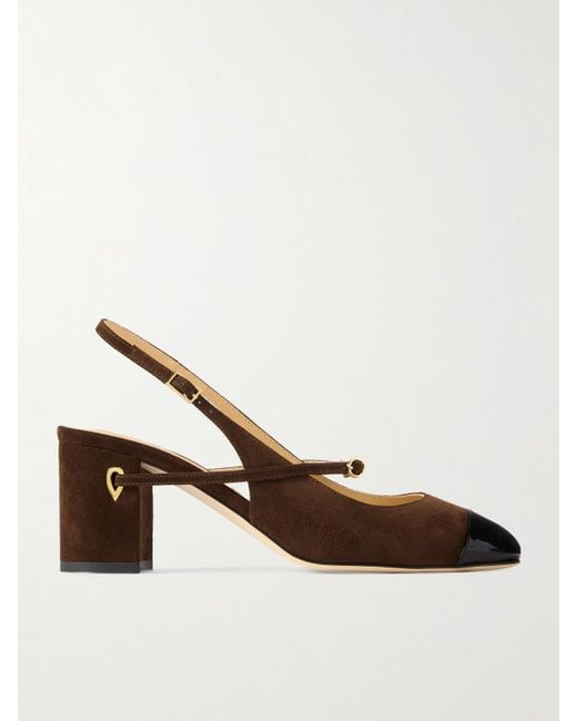 JENNIFER CHAMANDI Natural Mattia Patent Leather-Trimmed Suede Slingback Pumps