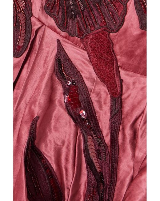 Erdem Appliquéd Ruffled Textured-Satin Midi Dress