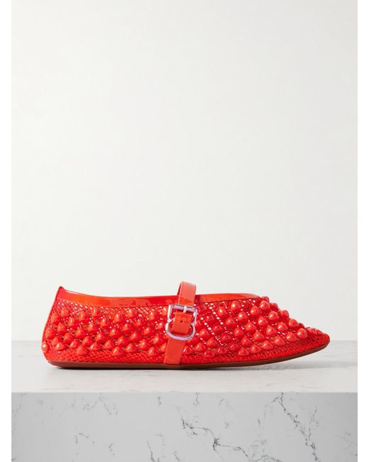 ALAIA 26S MESH FLATS IN DARK RED SUEDE