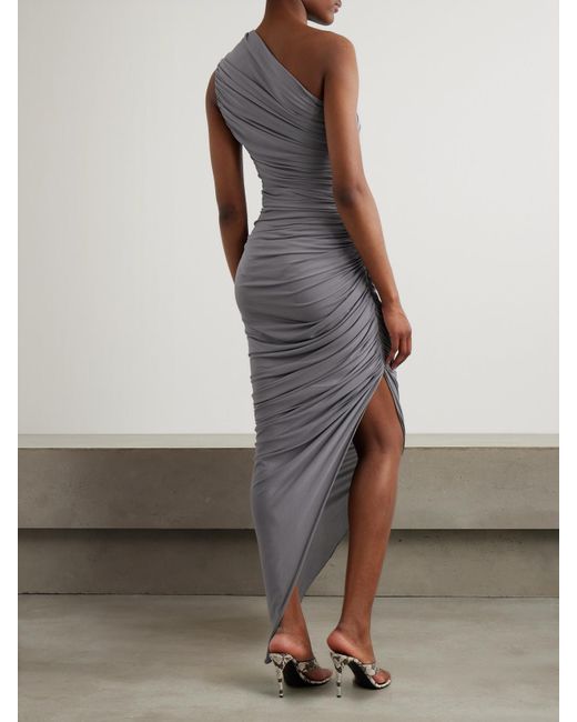 Alaïa Gray One-Shoulder Asymmetric Cutout Stretch-Jersey Dress
