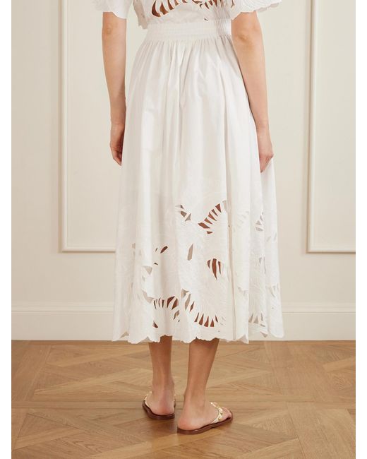 Zimmermann White Mahon Embroidered Cotton Midi Skirt