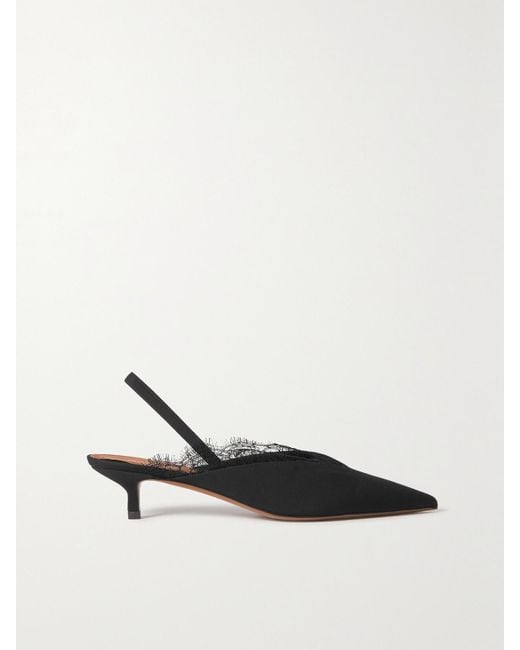 Neous White Irena Lace-Trimmed Crepe De Chine Slingback Pumps