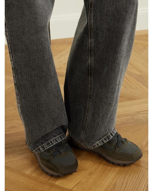 Brunello Cucinelli Brown Shearling-Trimmed Shell And Suede Sneakers