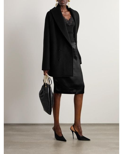 Saint Laurent Black Doppelreihiger Mantel Aus Einer Woll-Kaschmirmischung