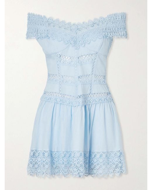 Charo Ruiz Blue Eliane Cotton-Blend Mini Dress