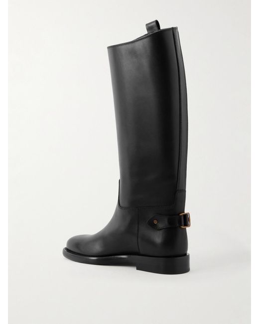 Burberry Black Buckled Leather Knee Boots