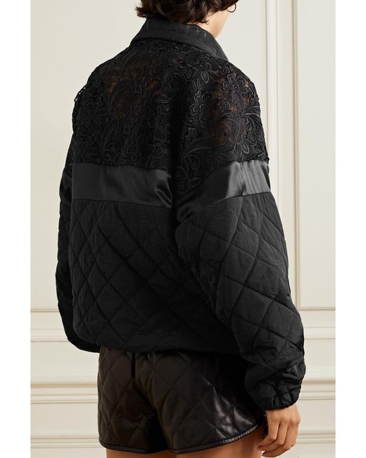 Dolce & Gabbana Black Quilted Nylon, Satin And Macramé Lace Half-Zip Sweatshirt