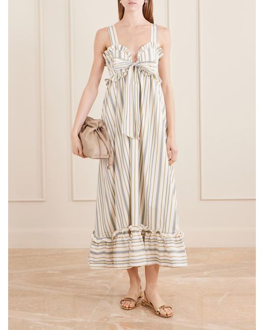 Thierry Colson White Valentina Striped Cotton Maxi Dress