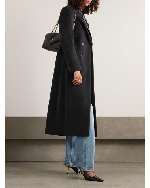 Saint Laurent Black Double-Breasted Brushed Wool And Cashmere-Blend Coat