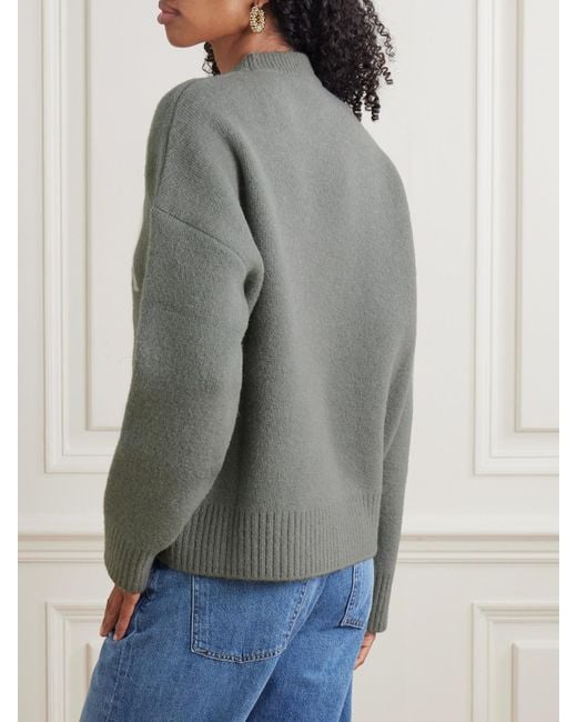AMI Gray Intarsia Oversized Alpaca-Blend Sweater
