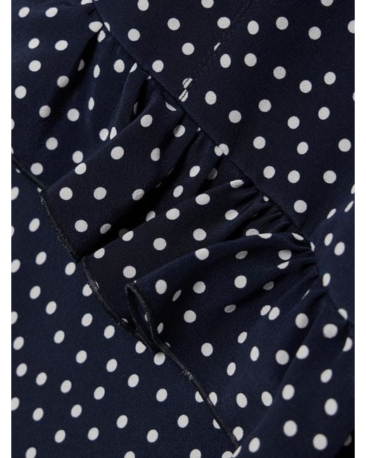 Alessandra Rich Blue Ruffled Polka-Dot Silk Crepe De Chine Midi Dress
