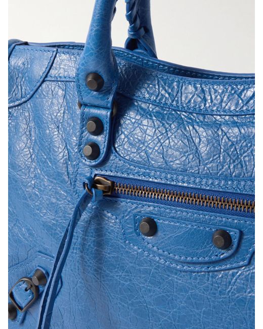 Balenciaga Blue Le City Kleine Tote Aus Strukturiertem Leder Mit Verzierungen