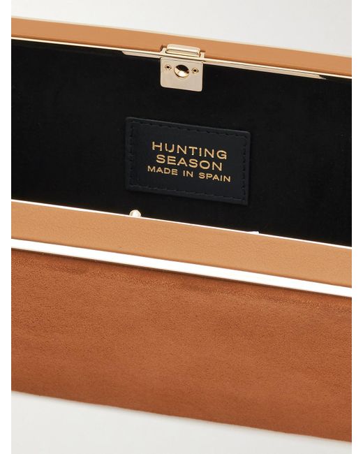 Hunting Season Brown Square Compact Leather-Trimmed Suede Clutch