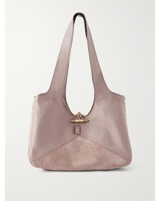 Chloé Pink Balloon Leather-Trimmed Suede Tote Bag