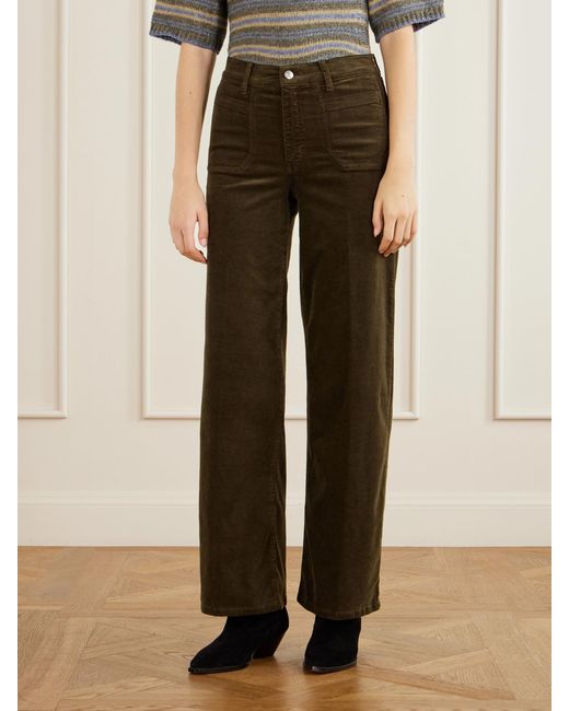 FRAME Green Le Slim Palazzo Modernist Cotton-Blend Corduroy Wide-Leg Pants