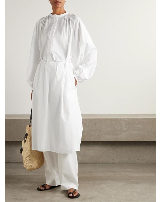 Loulou de Saison White Vitti Oversized Belted Cotton-Poplin Midi Dress