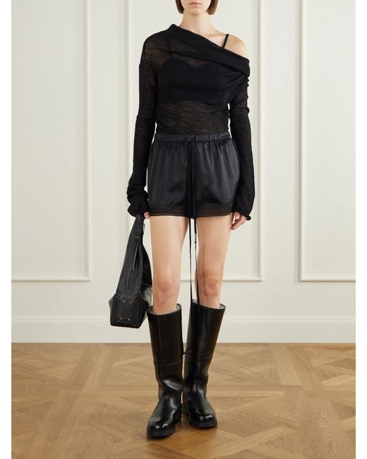 Ann Demeulemeester Black Anda Lace-Trimmed Silk-Satin Shorts