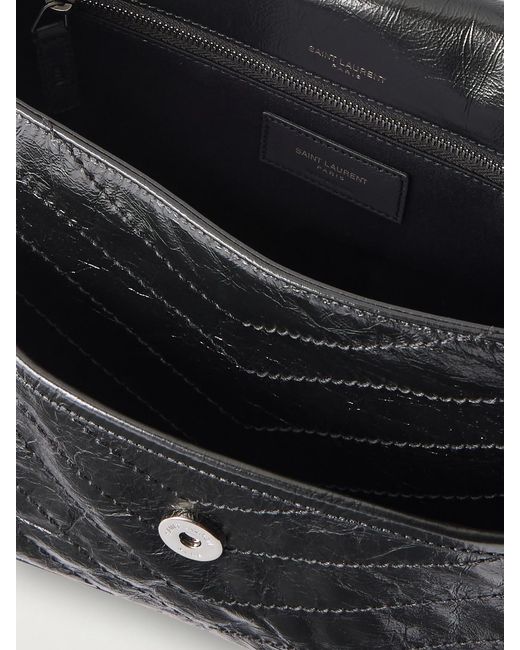 Saint Laurent Black Niki Medium Crinkled Glossed-Leather Shoulder Bag
