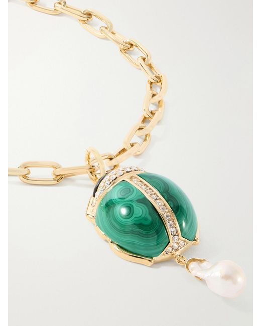 LaDoubleJ White Talismania-Plated Malachite Necklace