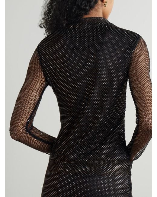 Sportmax Black Gerrarda Crystal-Embellished Mesh Turtleneck Top