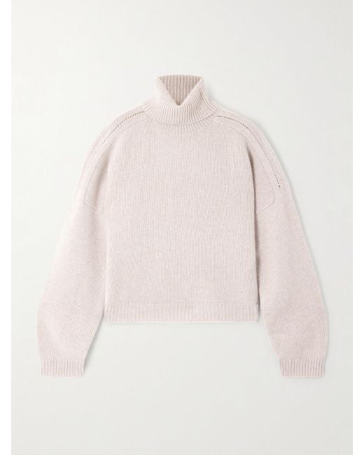 LeKasha Natural Bangkok Ribbed Organic Cashmere Turtleneck Sweater