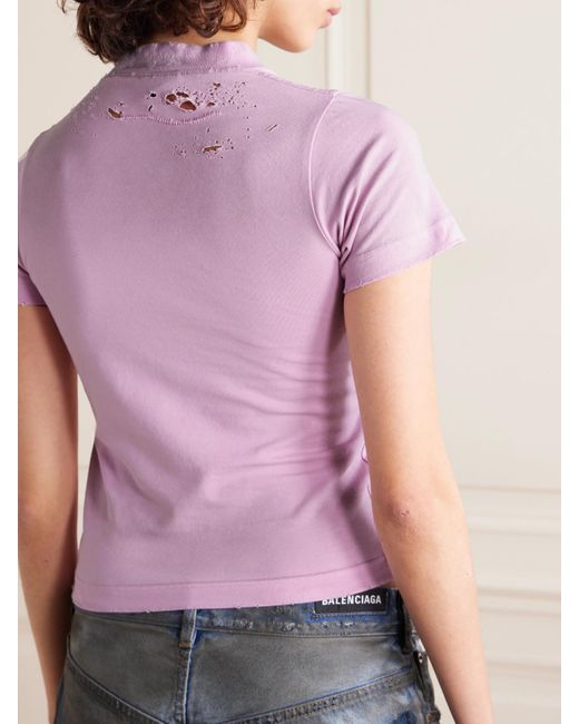 Balenciaga Pink Cropped Distressed Logo-Print Stretch-Cotton Jersey T-Shirt