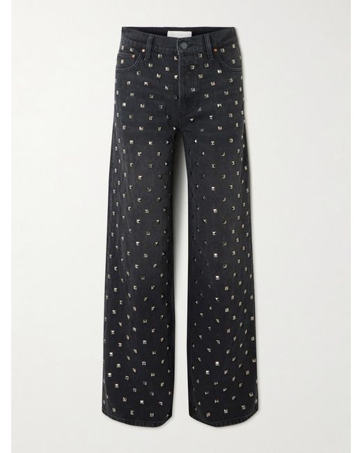 Mother Black The Smoothie Sneak Studded High-Rise Wide-Leg Recycled Jeans