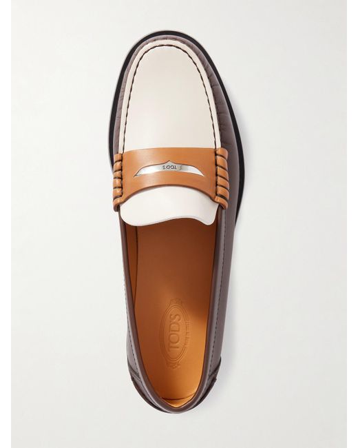 Tod's Brown Embellished Leather Loafers