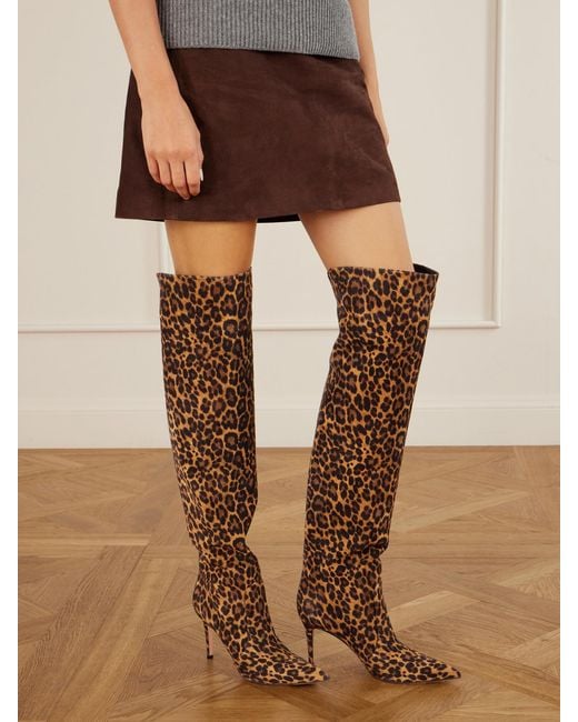 Gianvito Rossi Brown Hansen Cuissard 85 Leopard-Print Suede Over-The-Knee Boots