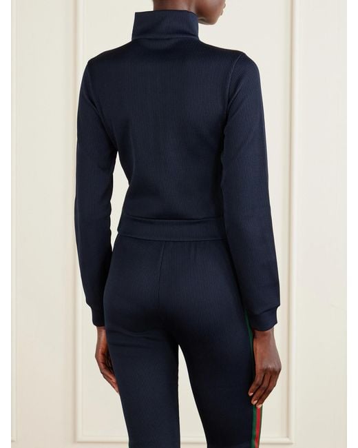 Gucci Blue Webbing-Trimmed Ribbed Zip-Up Jacket