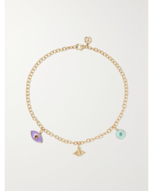 Sydney Evan Natural Mini Evil Eye 14-Karat, Amethyst And Diamond Anklet