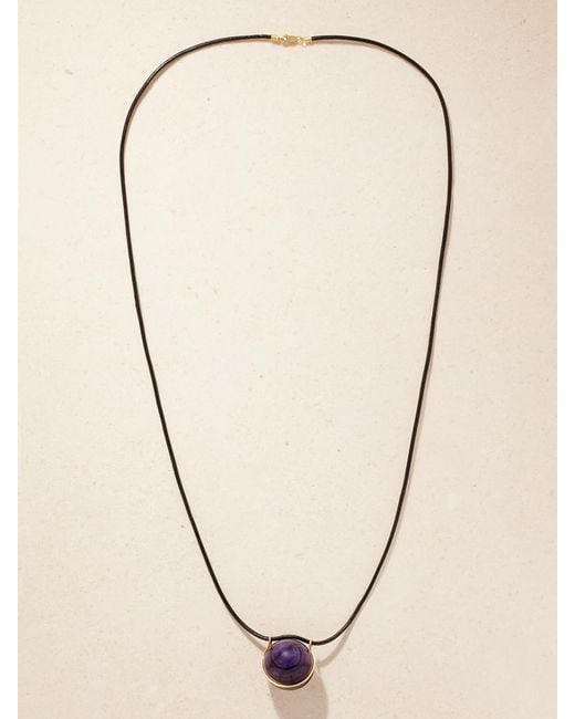 Marisa Klass Natural 18-Karat, Sujilite And Leather Necklace