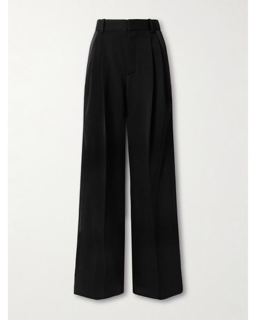Saint Laurent Black Grain De Poudre Wool Wide-Leg Pants