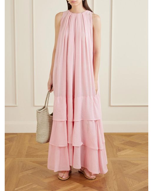 Marrakshi Life Pink Ruffled Cotton Poplin Maxi Dress