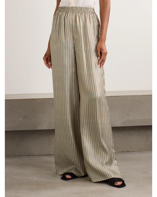 Max Mara Natural Ladino Hose Mit Weitem Bein Aus Gestreiftem Seiden-Twill