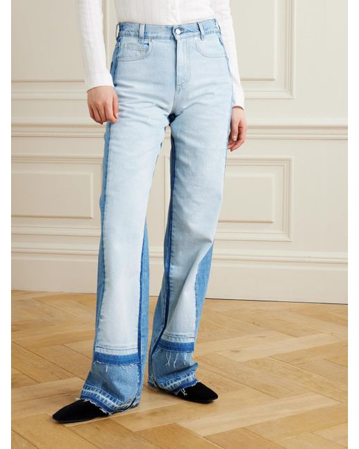 Stella McCartney Blue Paneled Distressed Mid-Rise Wide-Leg Jeans