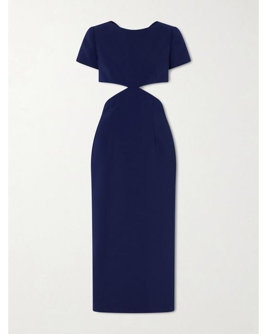 Carolina Herrera Blue Bow-Embellished Cut-Out Crepe Midi Dress