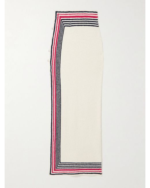 Rabanne White Midirock Aus Chenille Aus Einer Baumwollmischung Mit Streifen Und Zierknöpfen